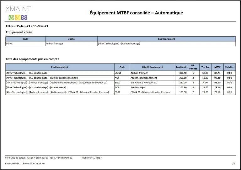 Rapport MTBF consolidé XMAINTGMAO