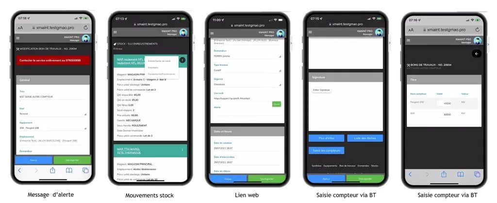 XMAINTGMAO sur smartphone : alertes, mouvements de stock, saisie